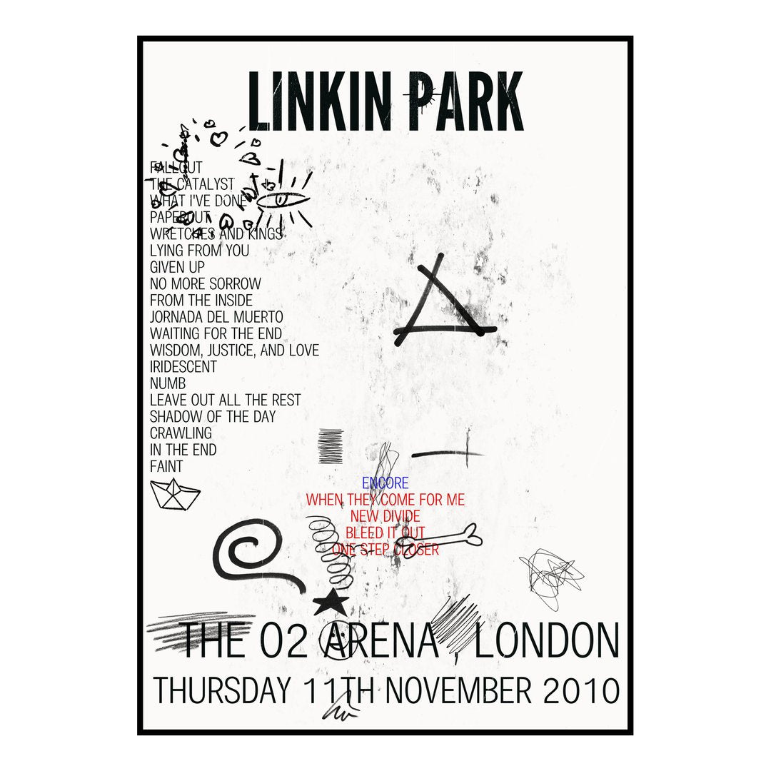 Linkin Park London 11th November 2010 Setlist poster