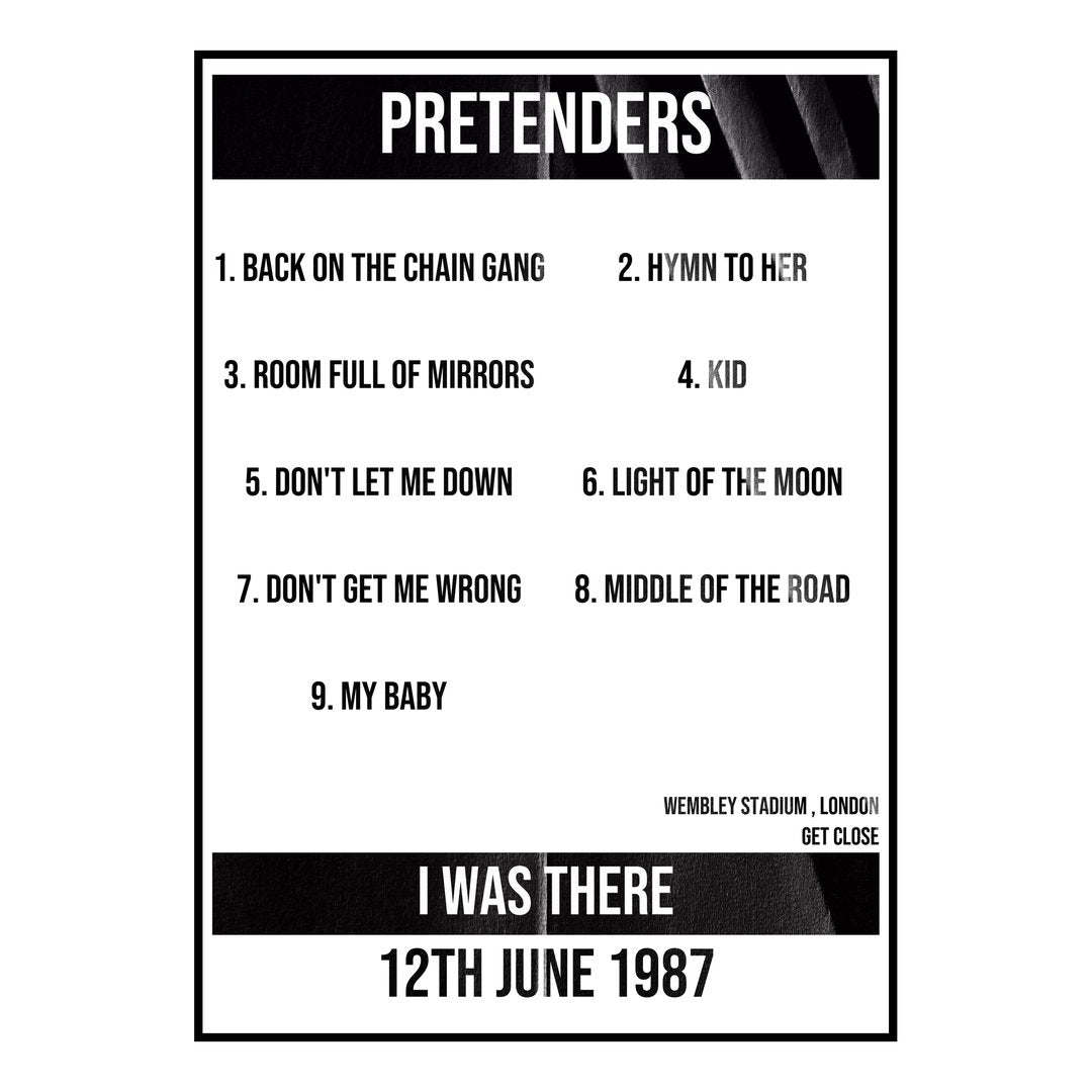 Pretenders London 12th June 1987 Setlist poster