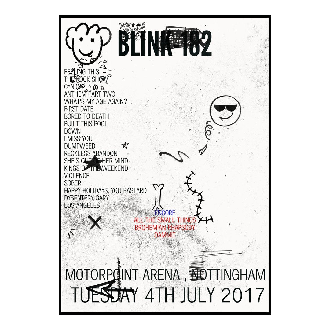 blink‐182 Nottingham 4th July 2017 Setlist poster