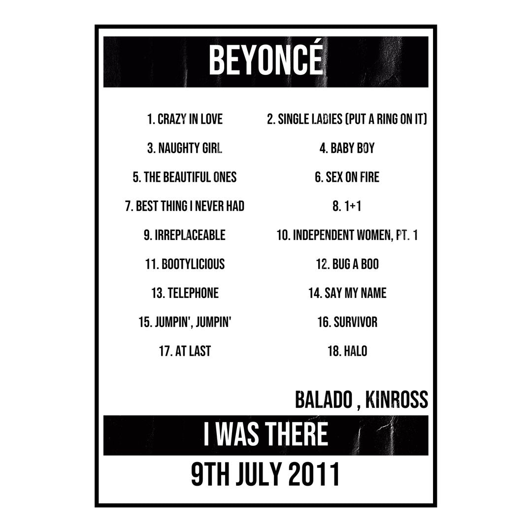 Beyoncé Kinross 9th July 2011 Setlist poster