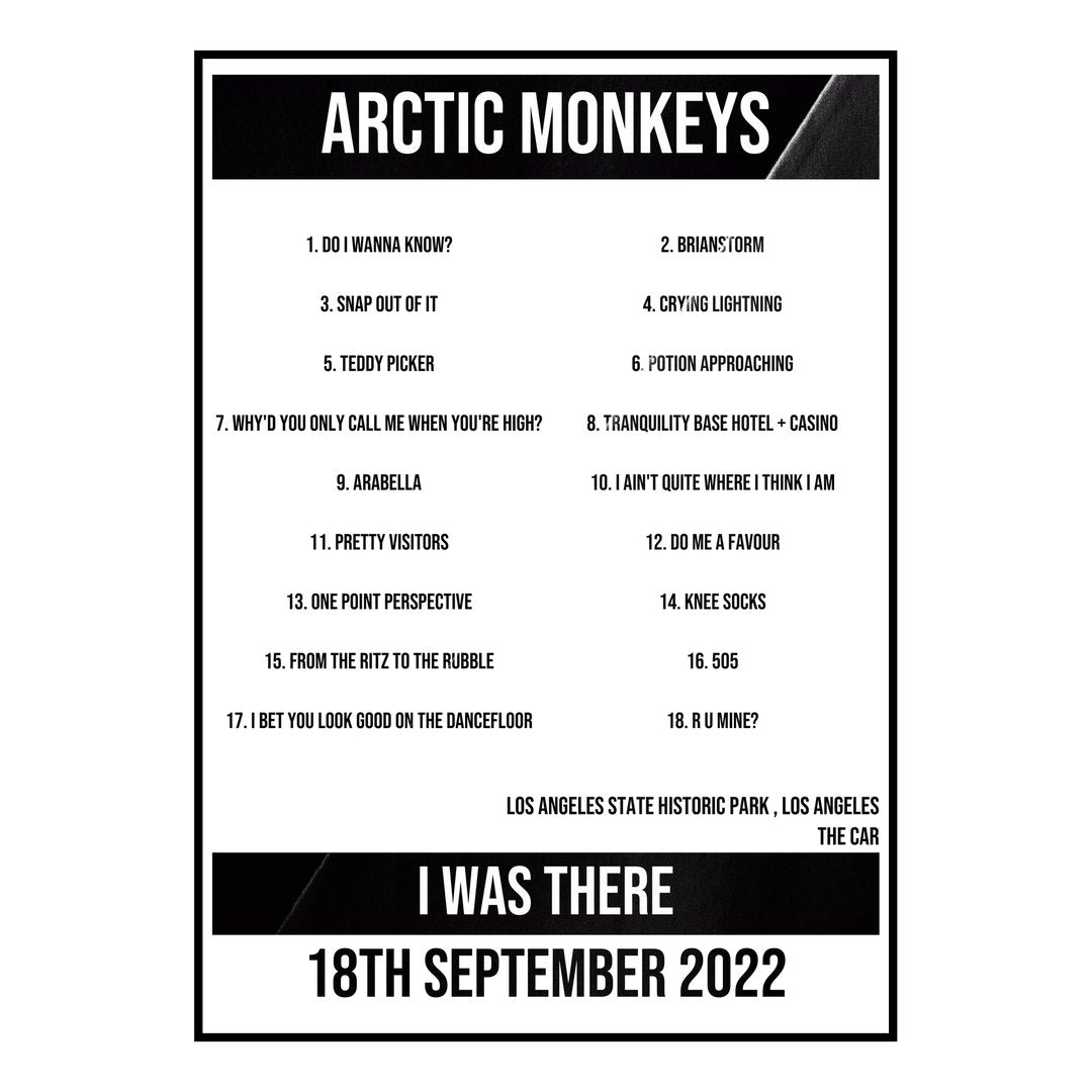 Arctic Monkeys Los Angeles 18th September 2022 Setlist poster