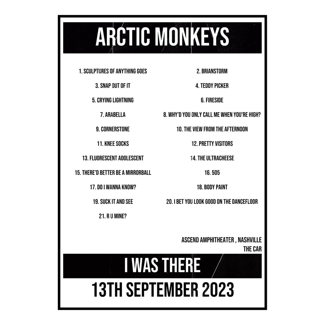 Arctic Monkeys Nashville 13th September 2023 Setlist poster