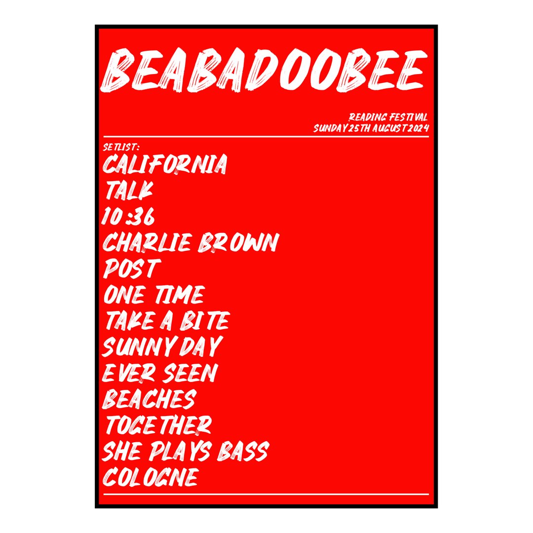 beabadoobee Reading 25th August 2024 Setlist poster