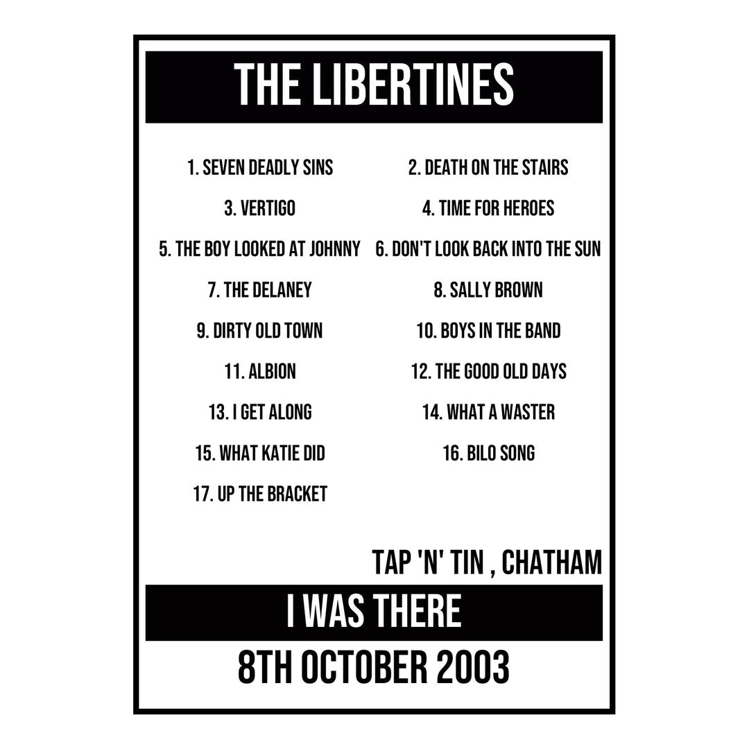 A Setlist Poster Featuring The Libertines Gig from Chatham in 2003
