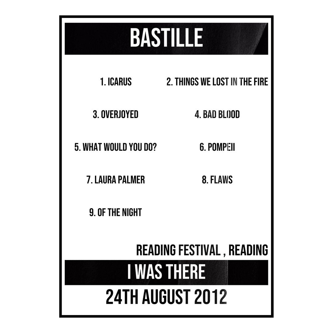 Bastille Reading 24th August 2012 Setlist poster