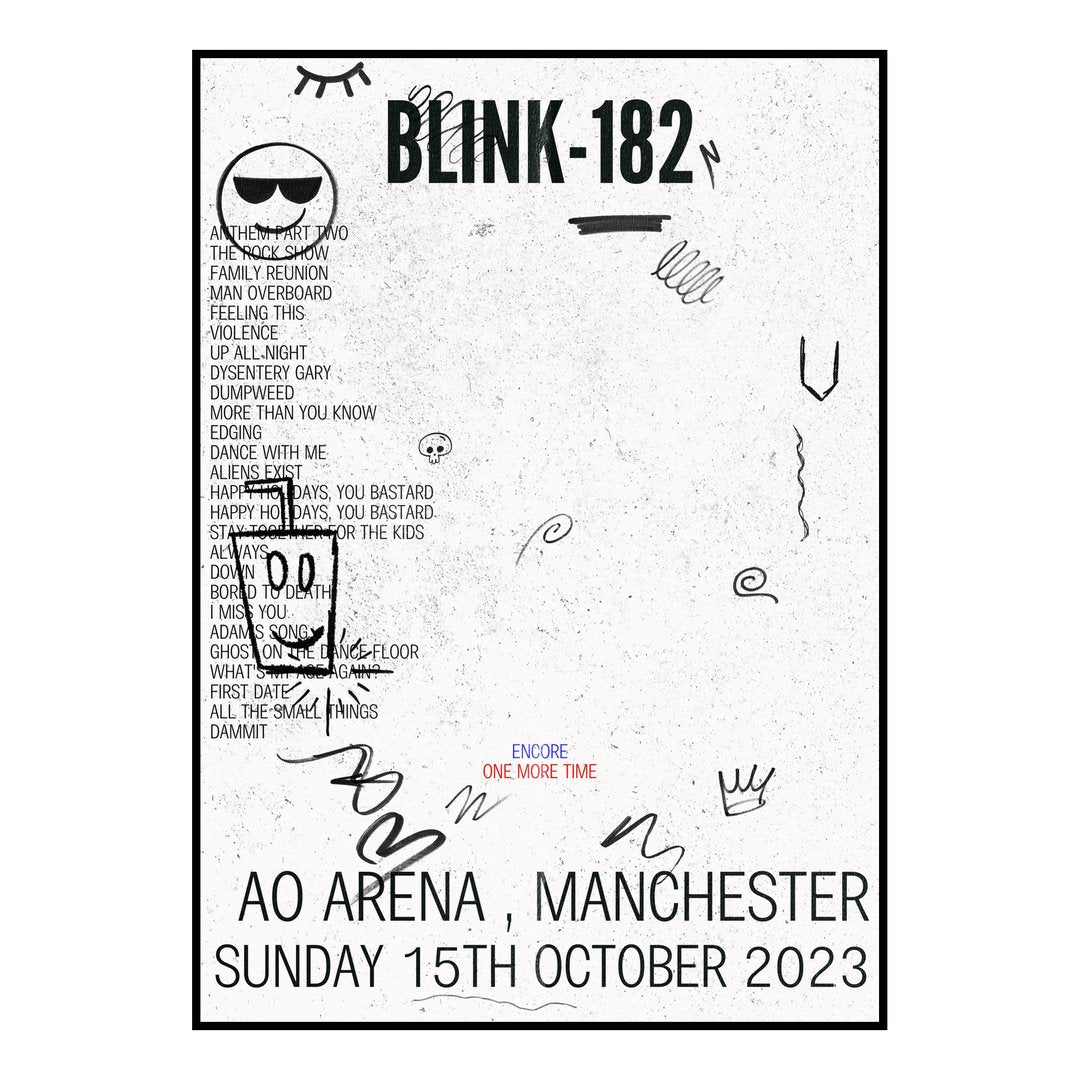 blink‐182 Manchester 15th October 2023 Setlist poster