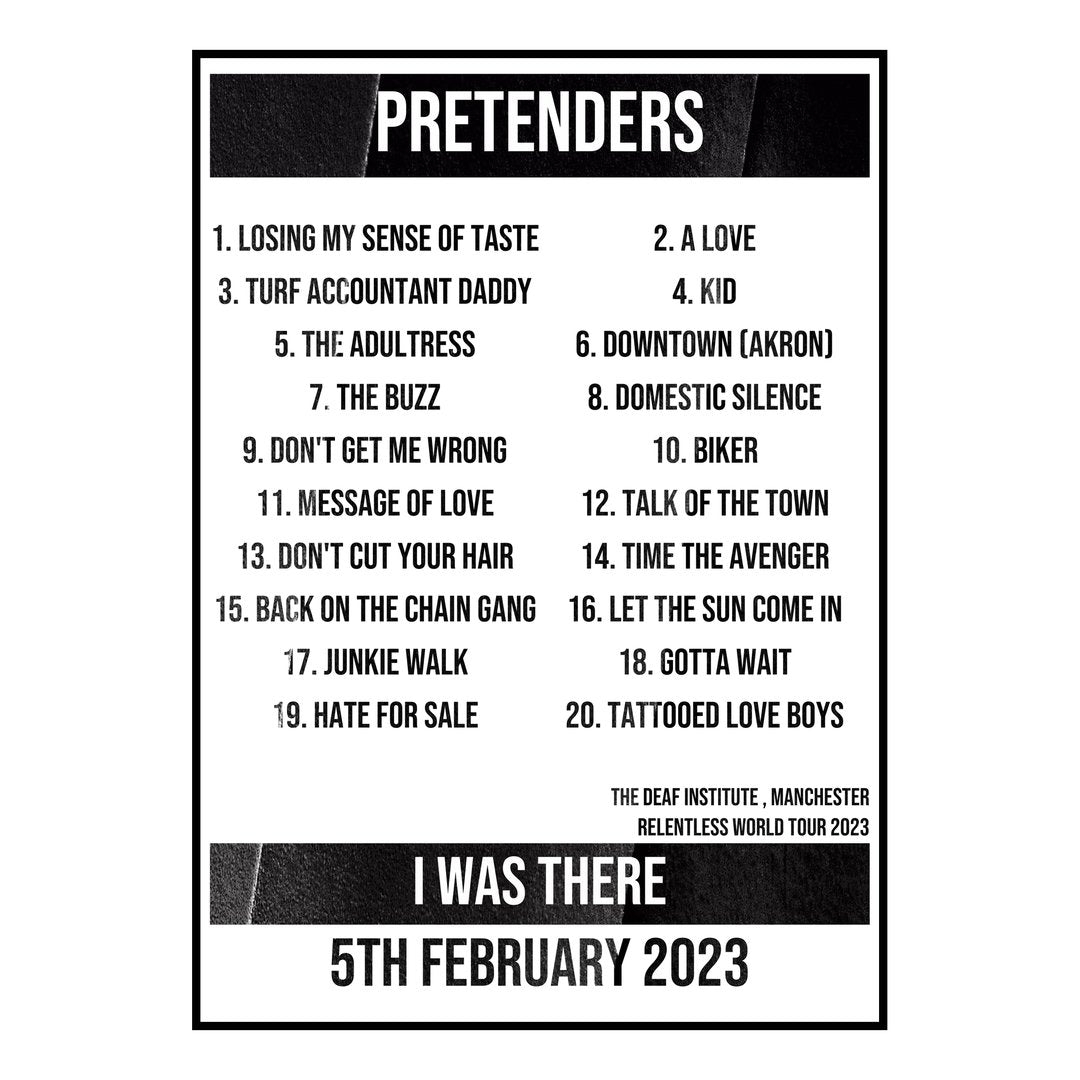 Pretenders Manchester 5th February 2023 Setlist poster