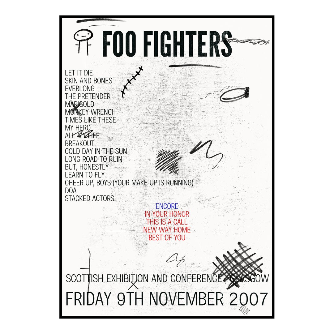 Foo Fighters Glasgow 9th November 2007 Setlist poster