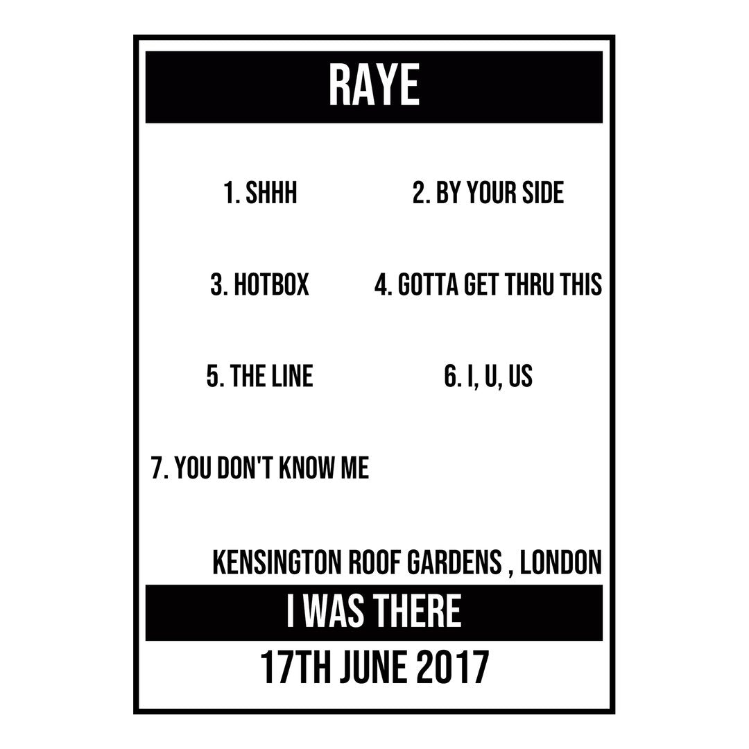 A Setlist Poster Featuring RAYE Gig from London in 2017