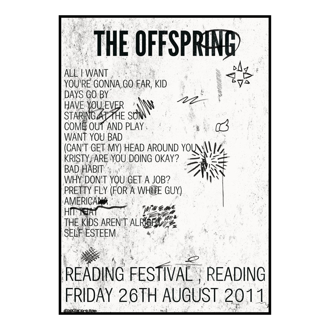 The Offspring Reading 26th August 2011 Setlist poster