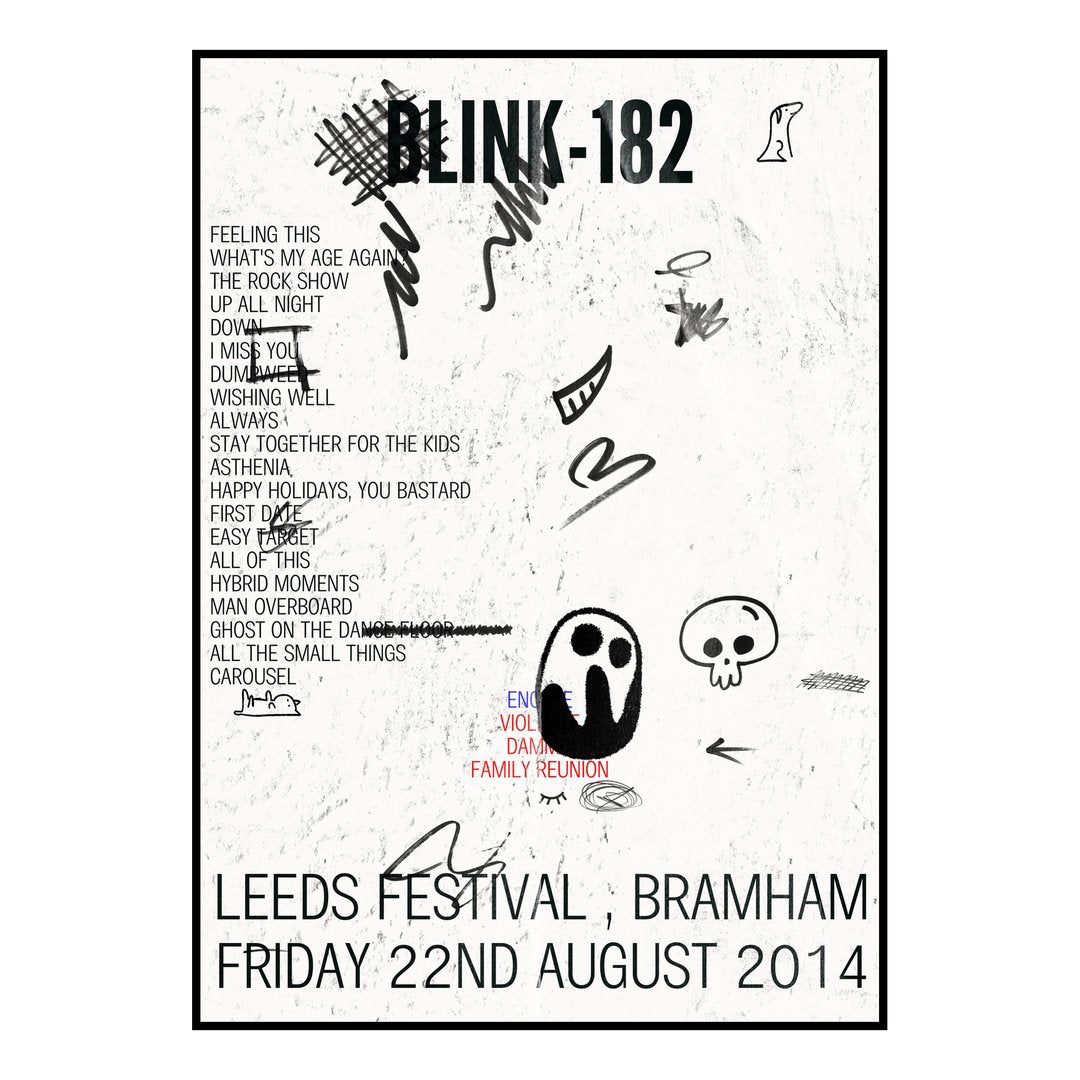 blink‐182 Bramham 22nd August 2014 Setlist poster