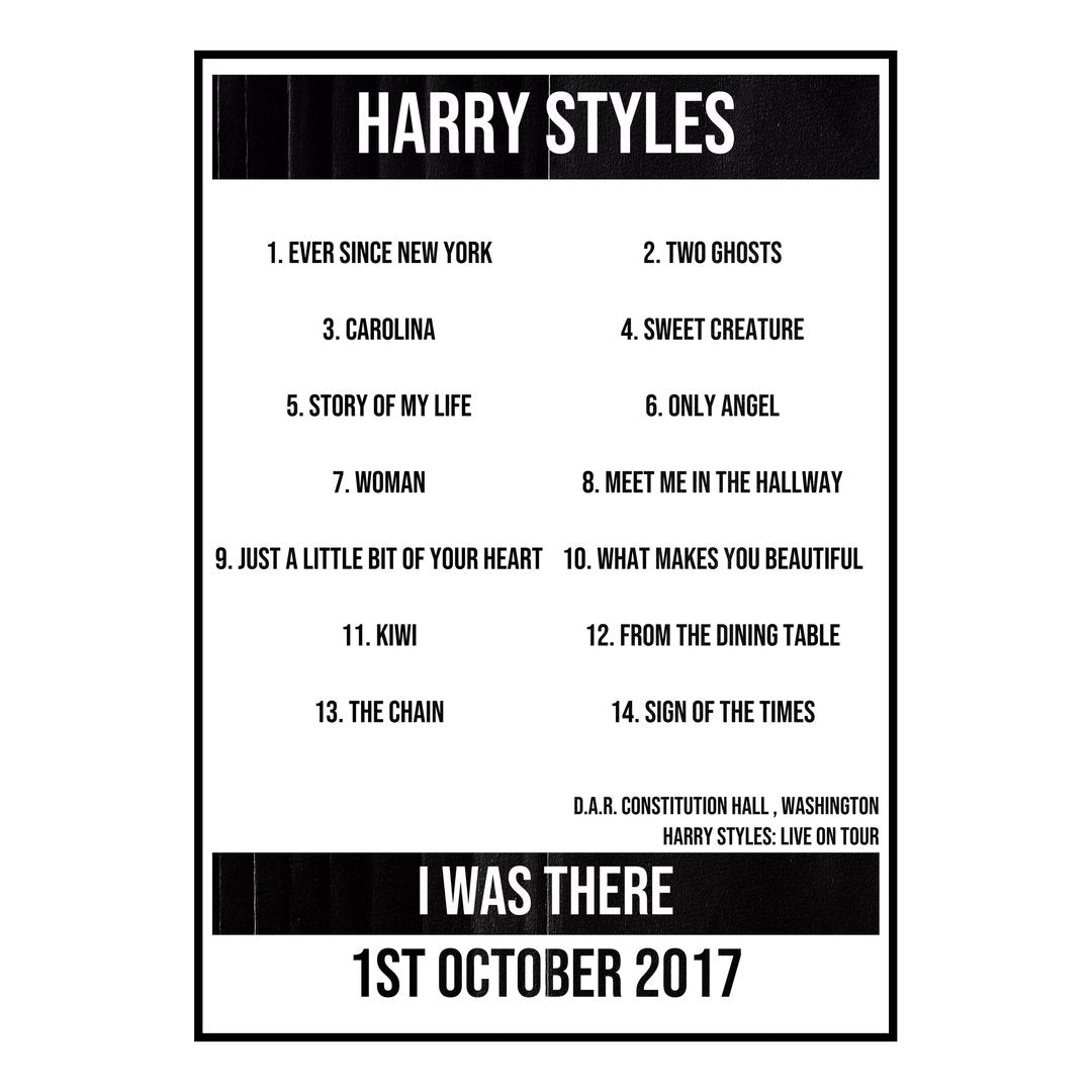 Harry Styles Washington 1st October 2017 Setlist poster