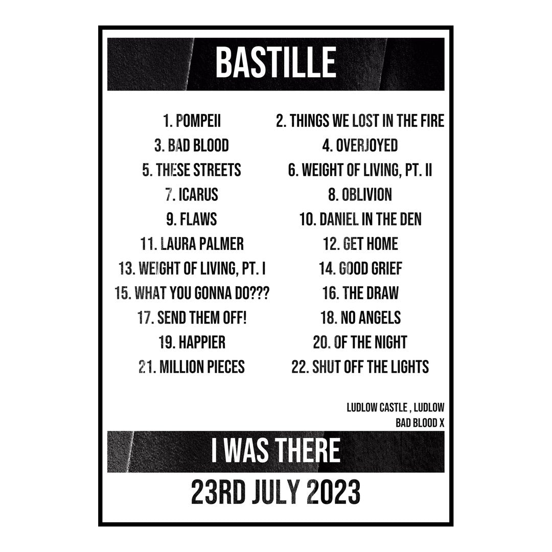Bastille Ludlow 23rd July 2023 Setlist poster