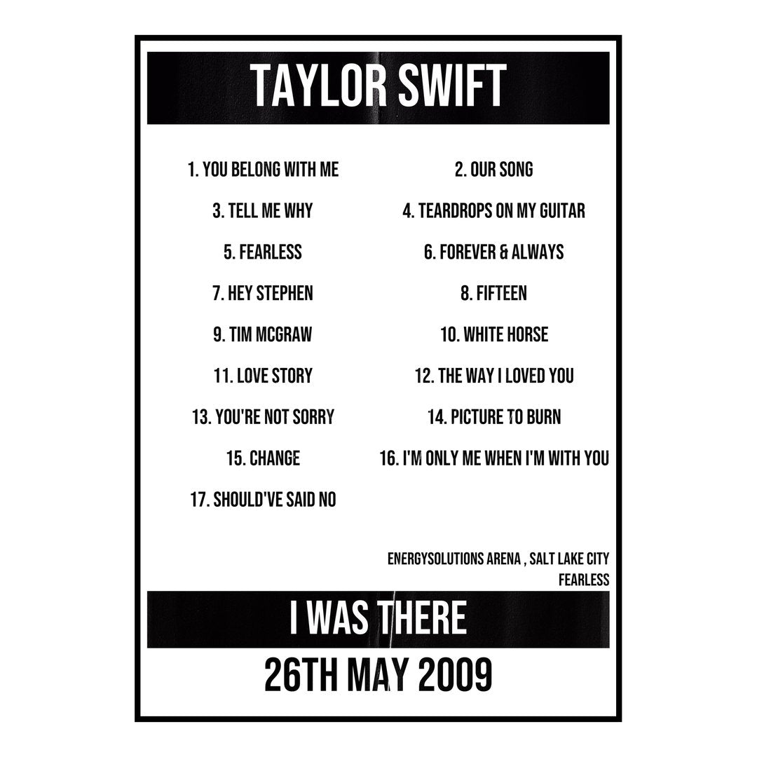 Taylor Swift Salt Lake City 26th May 2009 Setlist poster