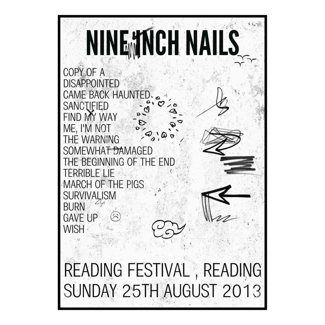 Nine Inch Nails Reading 25th August 2013 Setlist poster