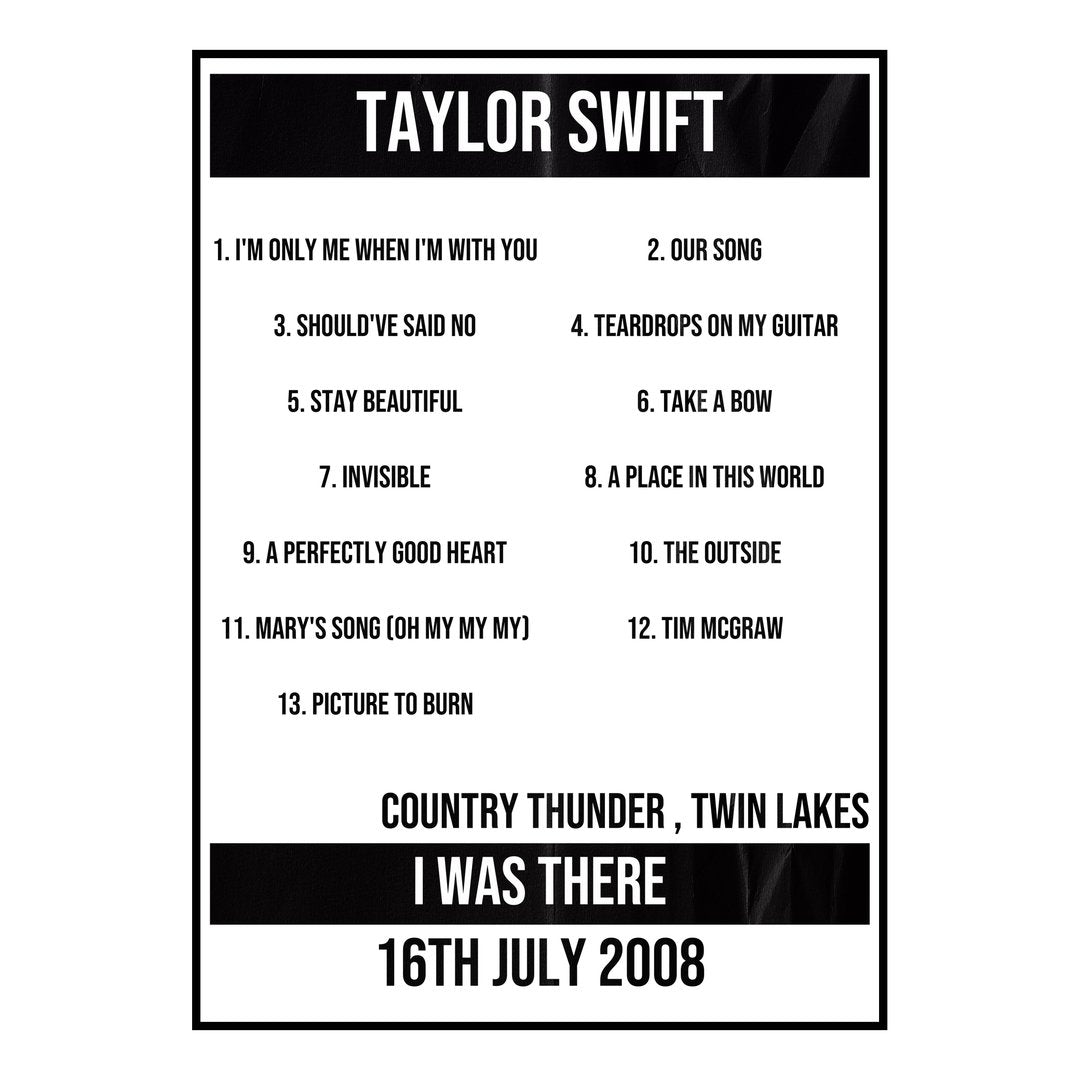 Taylor Swift Twin Lakes 16th July 2008 Setlist poster