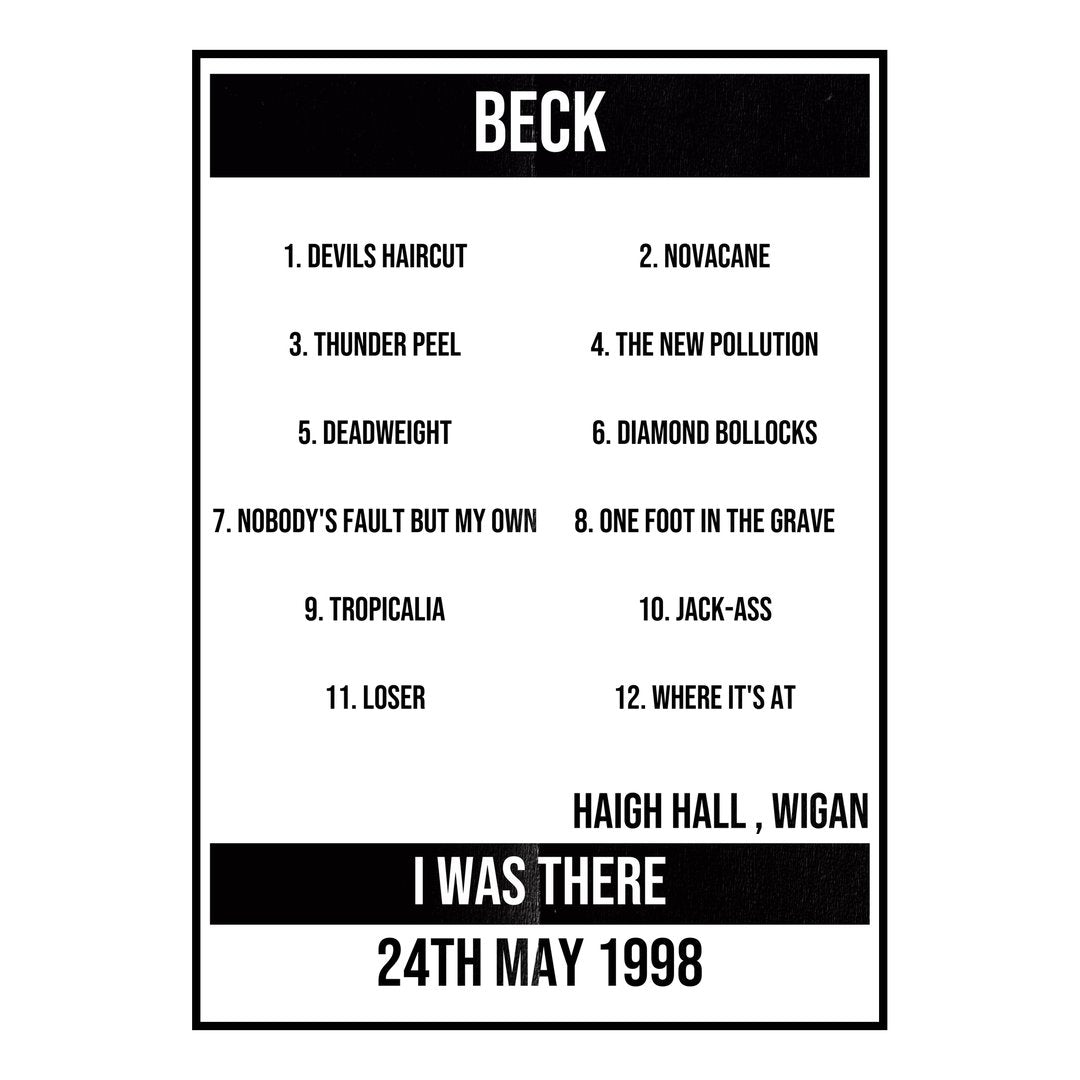 Beck Wigan 24th May 1998 Setlist poster