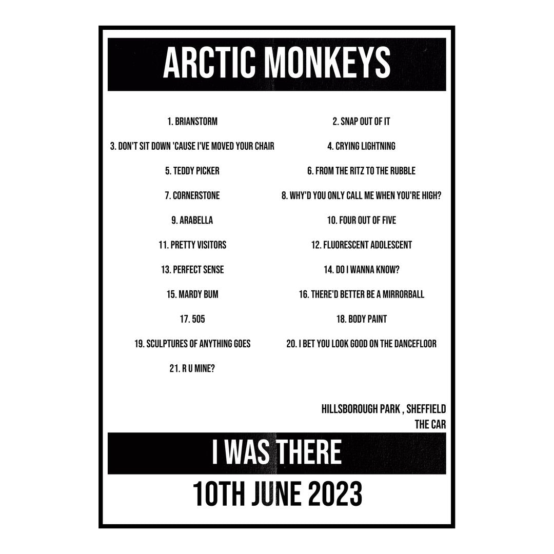 Arctic Monkeys Sheffield 10th June 2023 Setlist poster