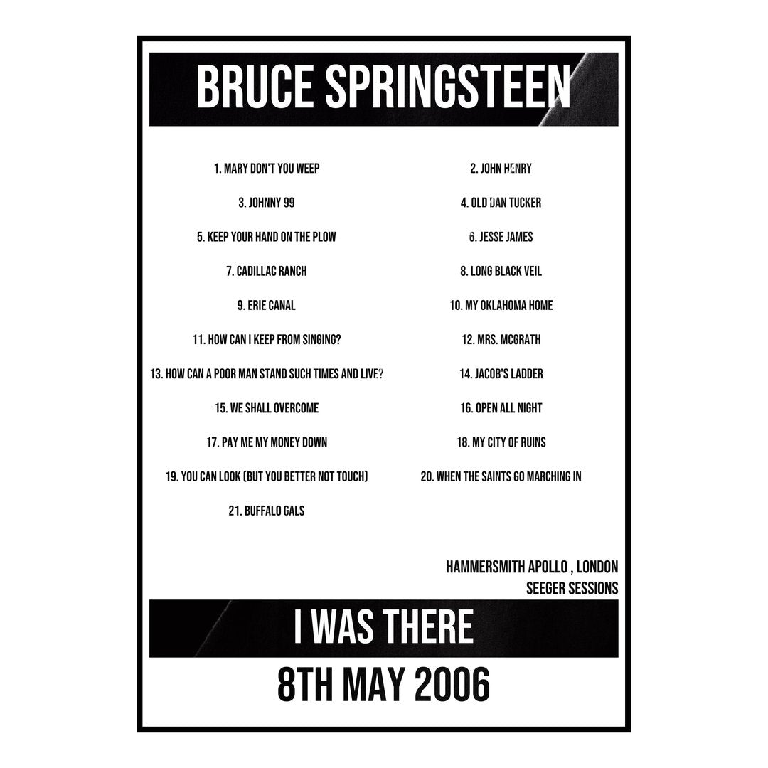 Bruce Springsteen London 8th May 2006 Setlist poster