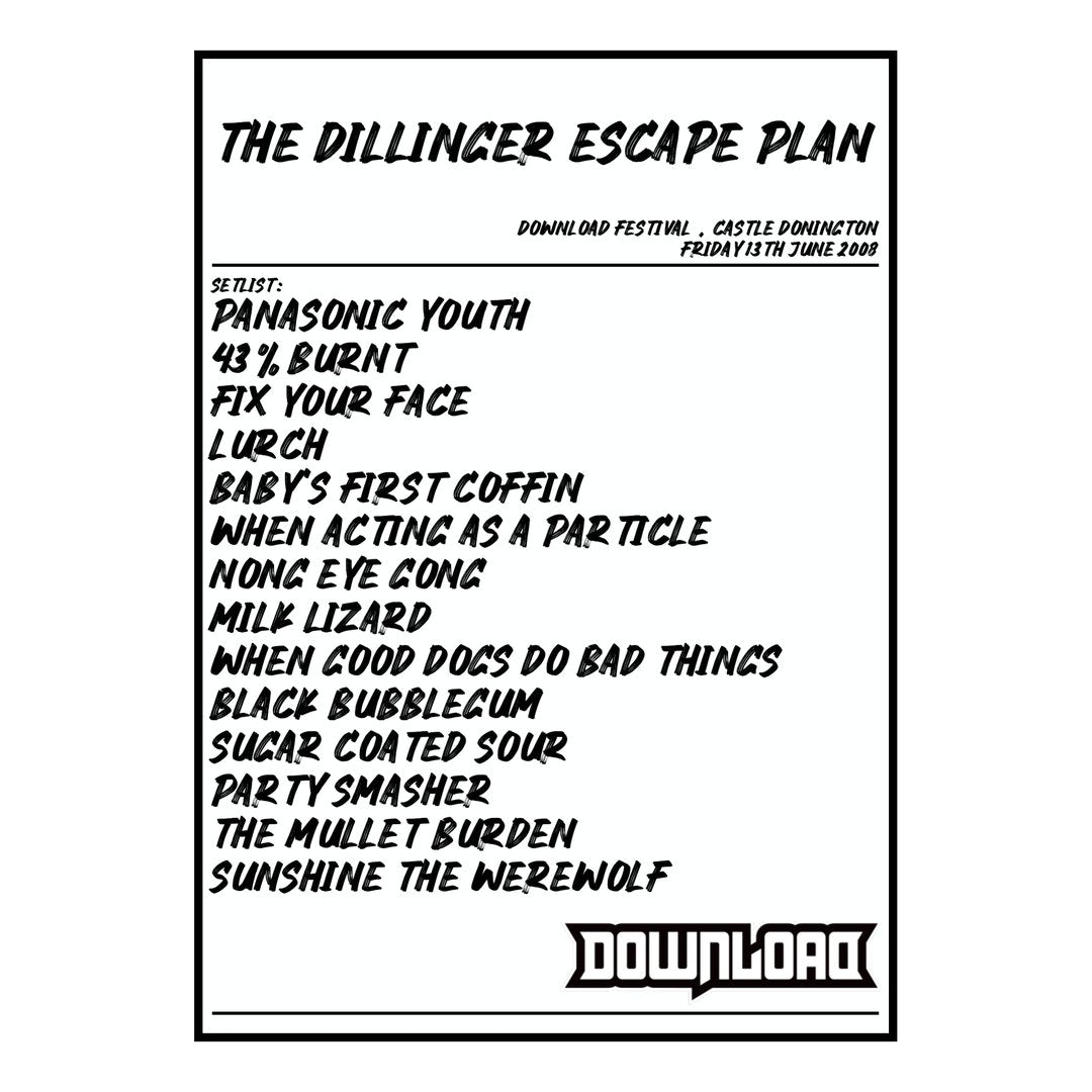 The Dillinger Escape Plan Castle Donington 13th June 2008 Setlist poster