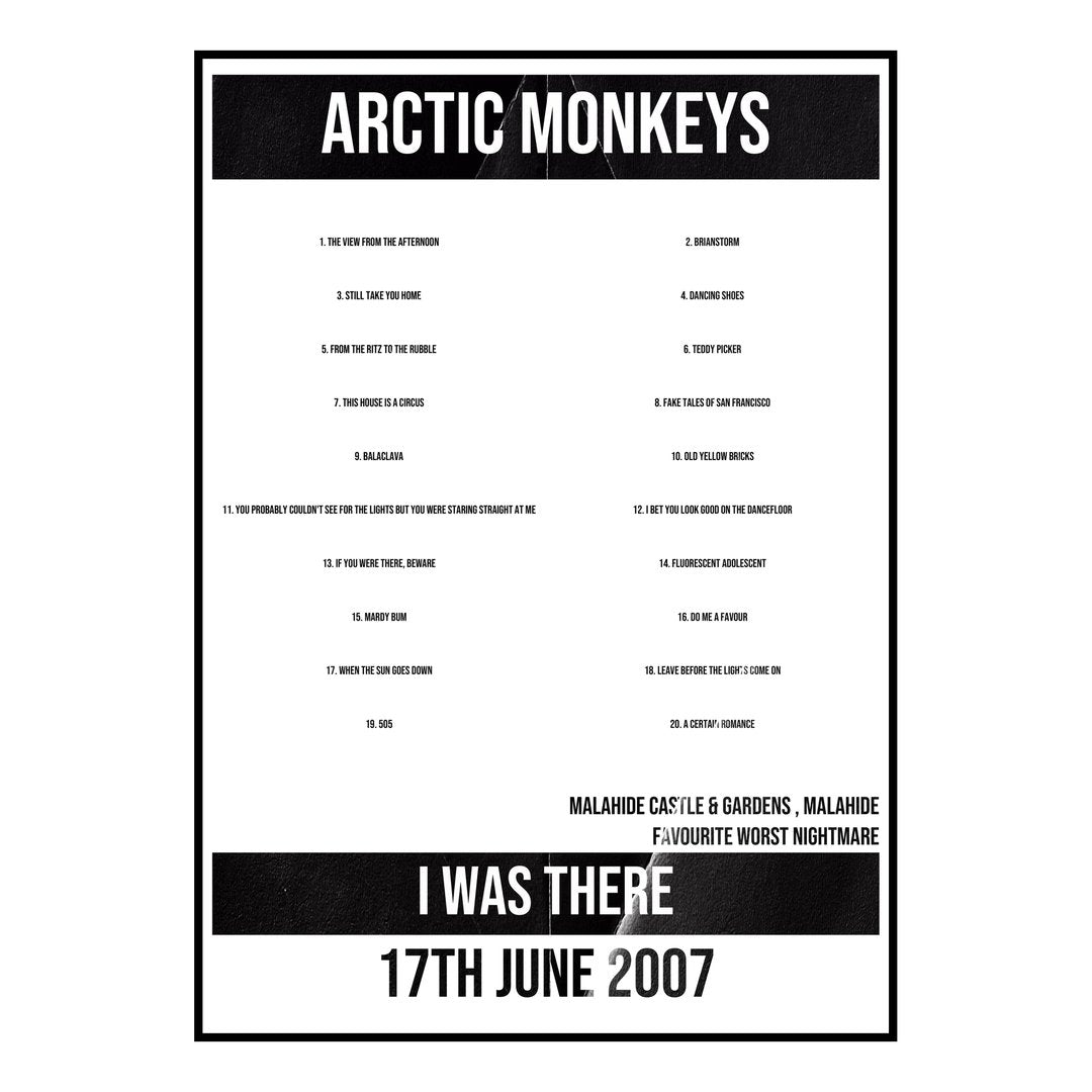 Arctic Monkeys Malahide 17th June 2007 Setlist poster