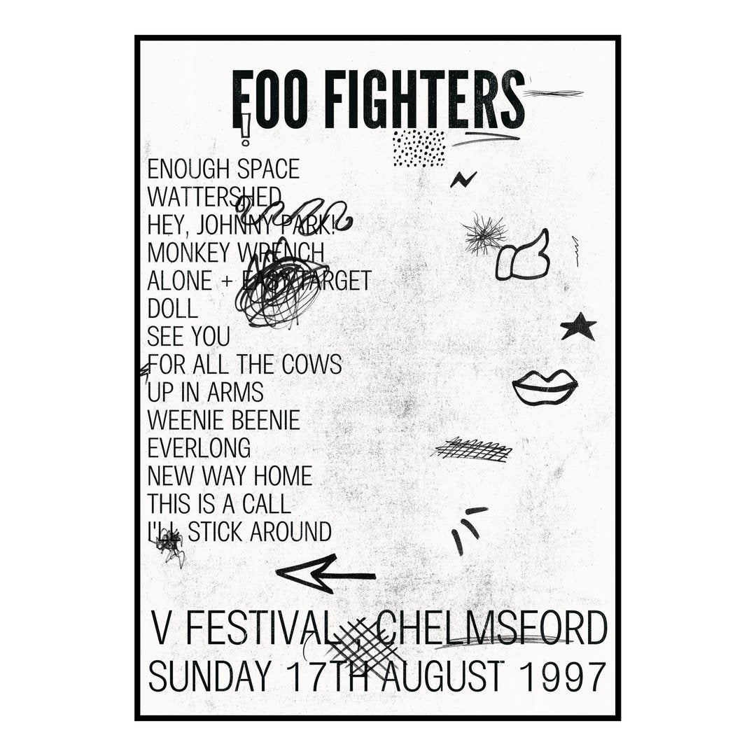 Foo Fighters Chelmsford 17th August 1997 Setlist poster