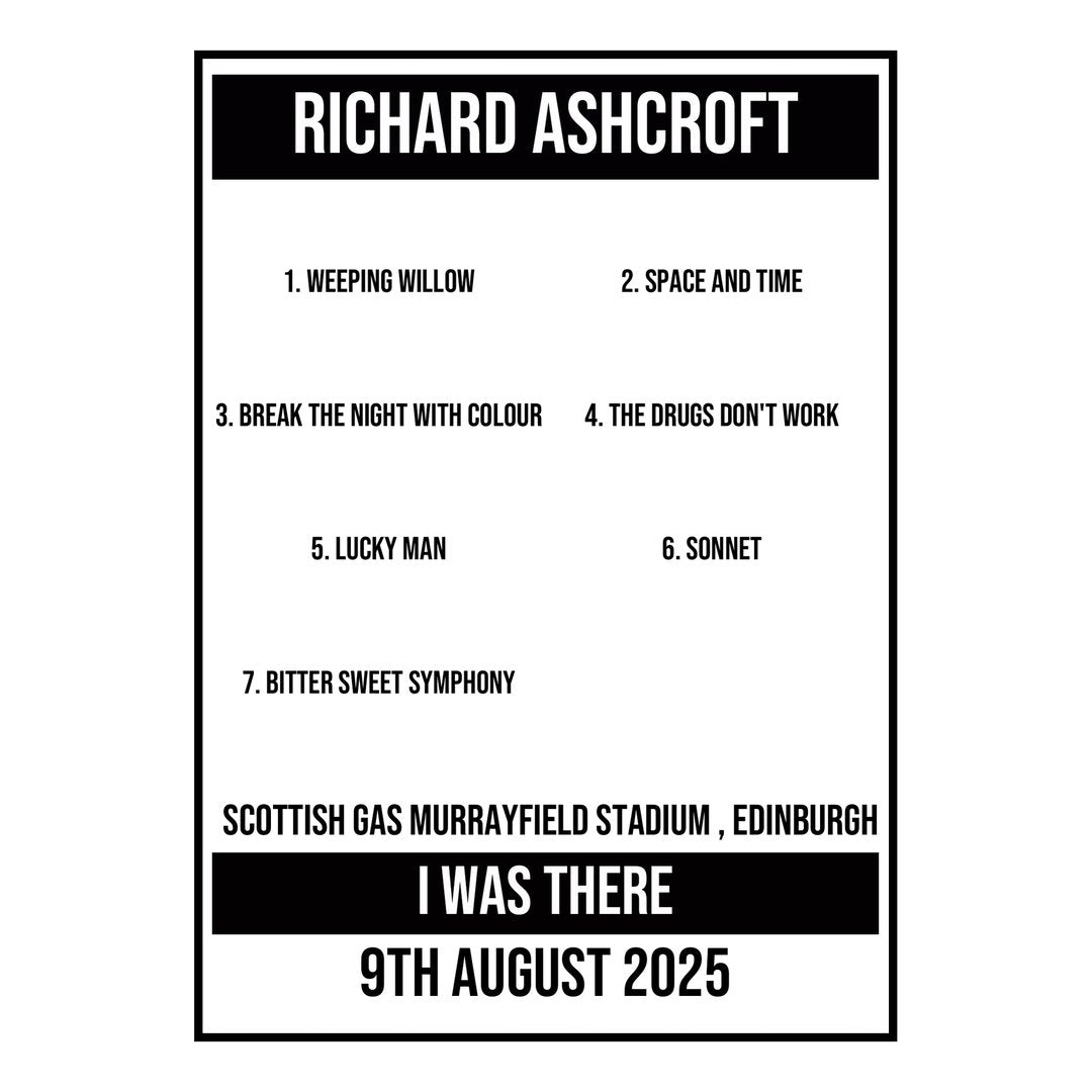 A Setlist Poster Featuring Richard Ashcroft Gig from Edinburgh in 2025