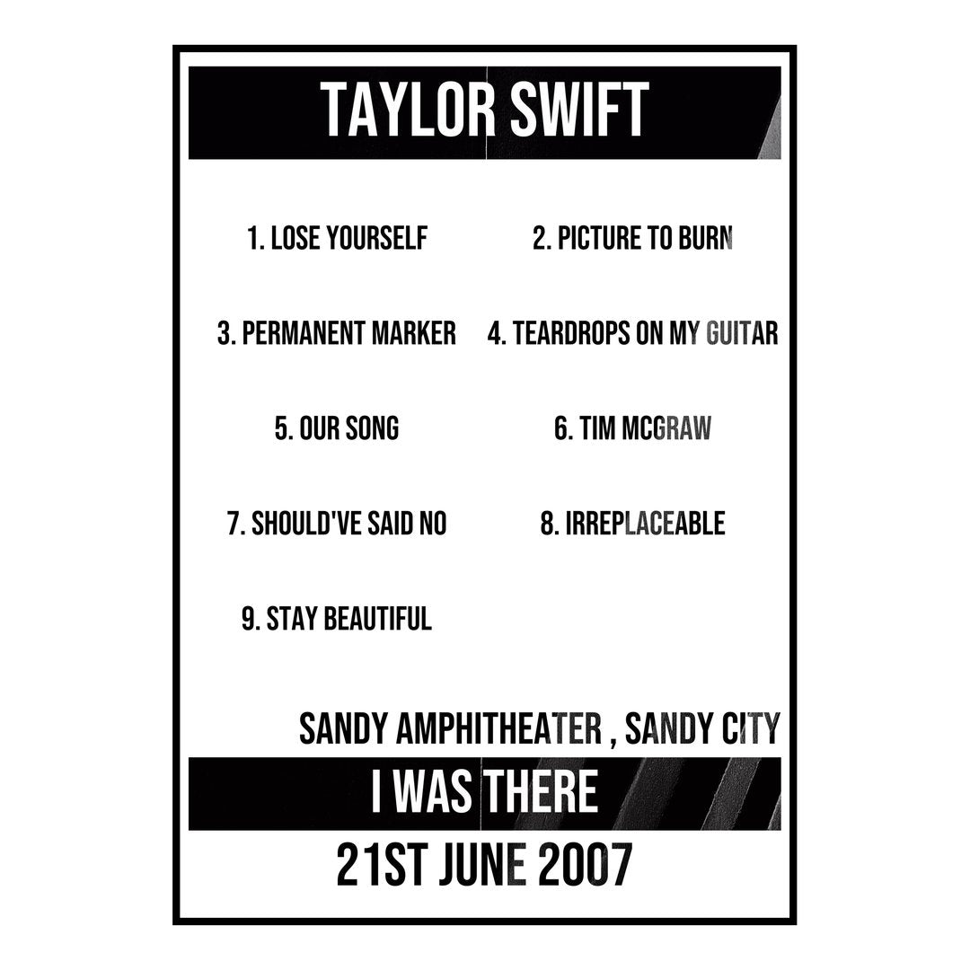 Taylor Swift Sandy City 21st June 2007 Setlist poster