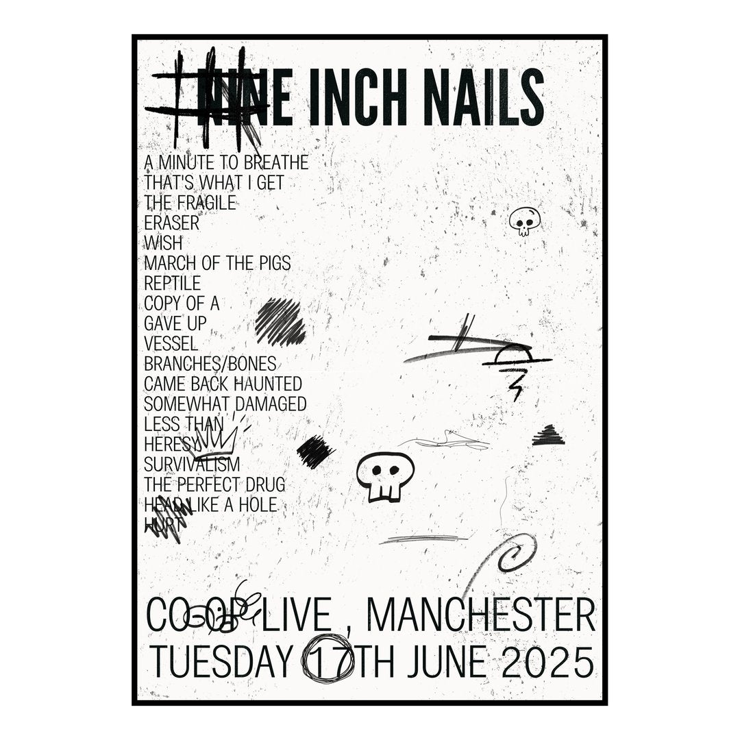 Nine Inch Nails Manchester 17th June 2025 Setlist poster