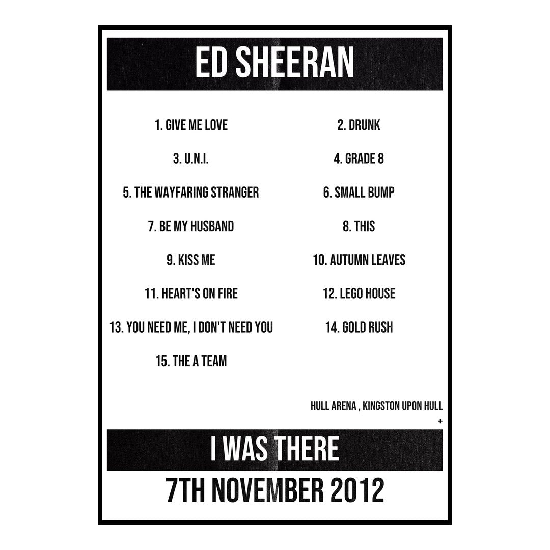 Ed Sheeran Kingston upon Hull 7th November 2012 Setlist poster