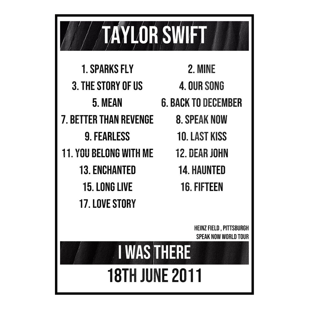 Taylor Swift Pittsburgh 18th June 2011 Setlist poster