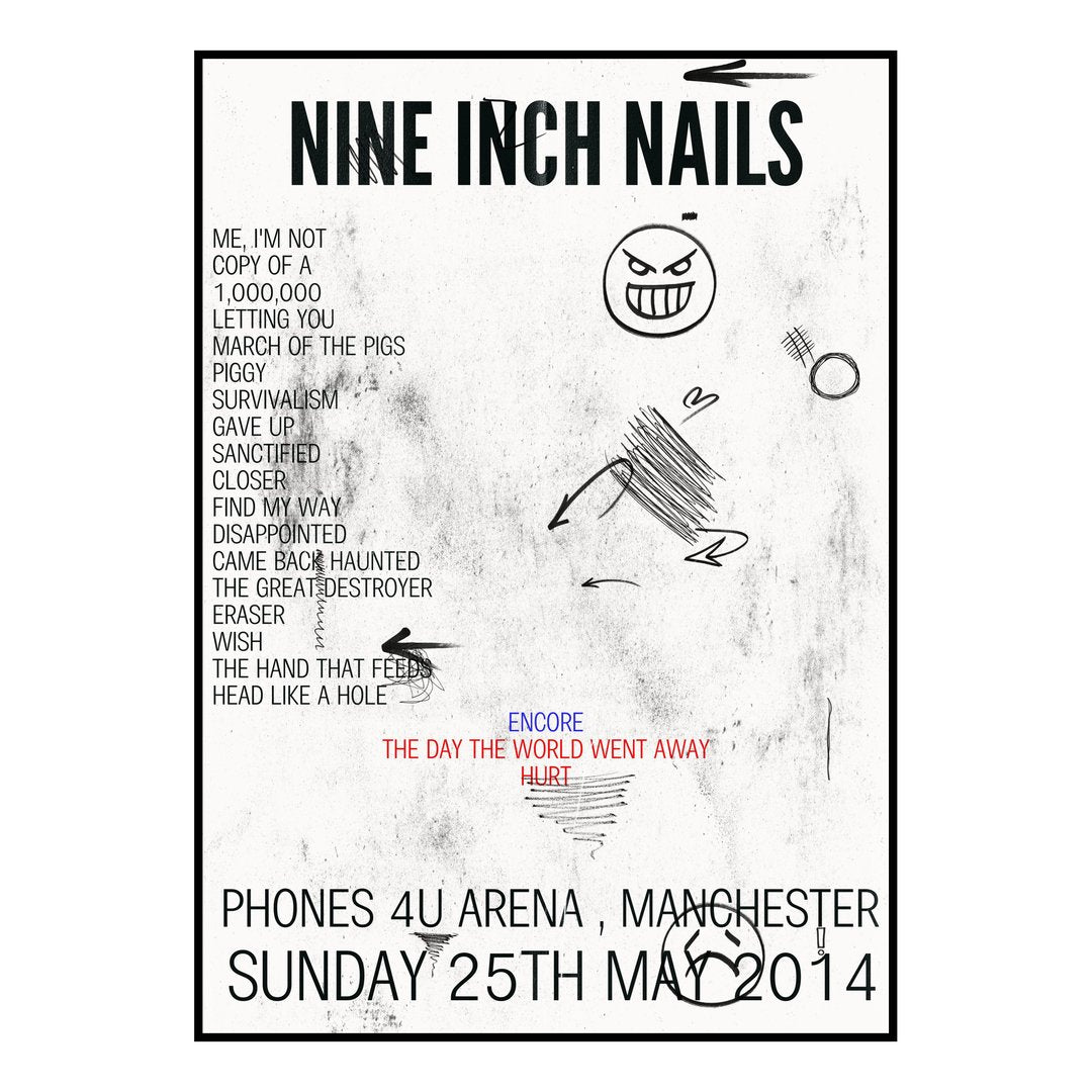 Nine Inch Nails Manchester 25th May 2014 Setlist poster