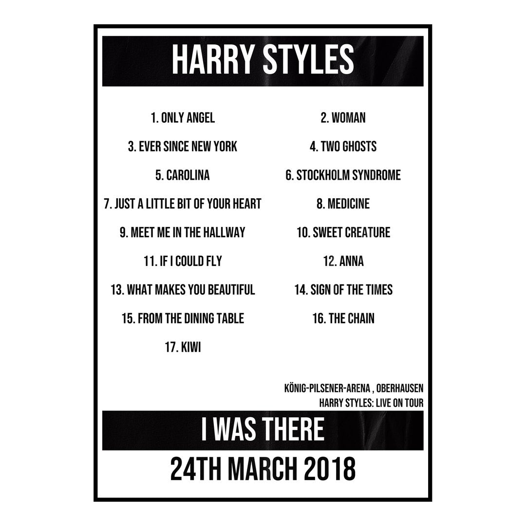 Harry Styles Oberhausen 24th March 2018 Setlist poster