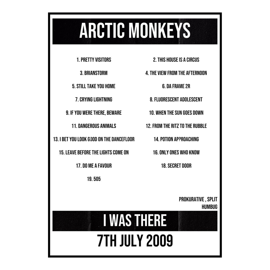 Arctic Monkeys Split 7th July 2009 Setlist poster