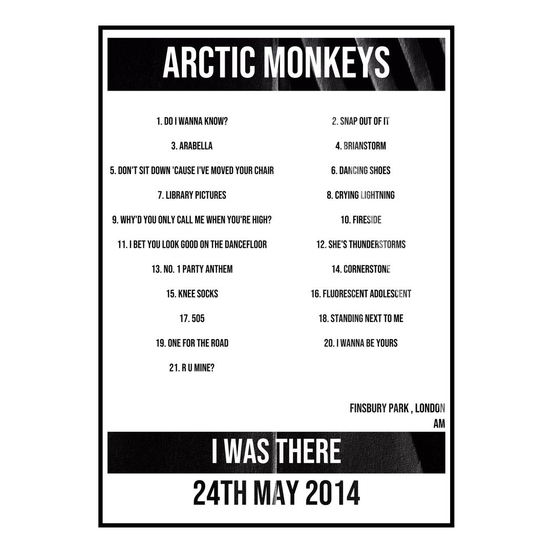 Arctic Monkeys London 24th May 2014 Setlist poster
