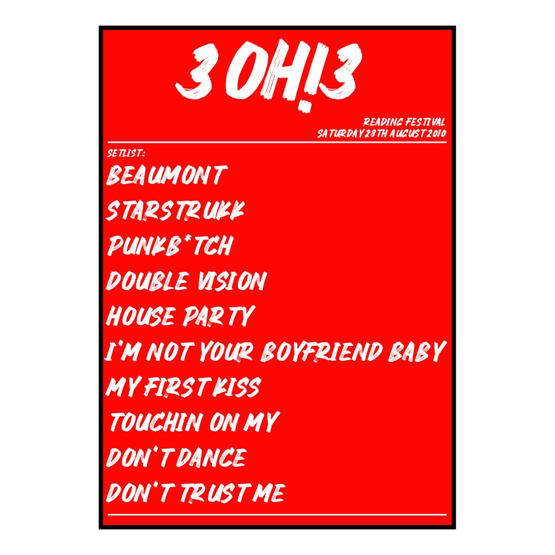 3OH!3 Reading 28th August 2010 Setlist poster