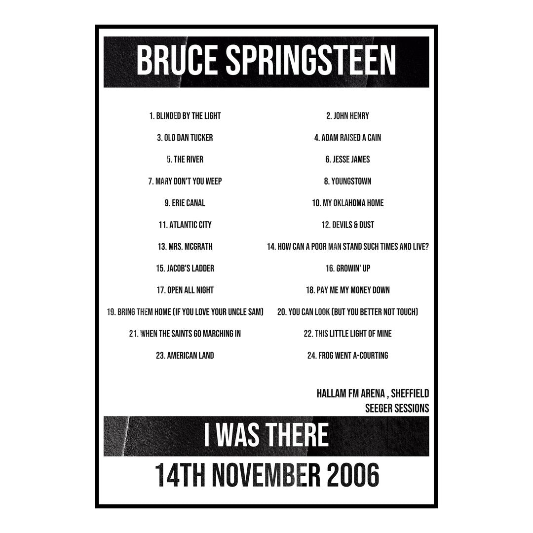 Bruce Springsteen Sheffield 14th November 2006 Setlist poster