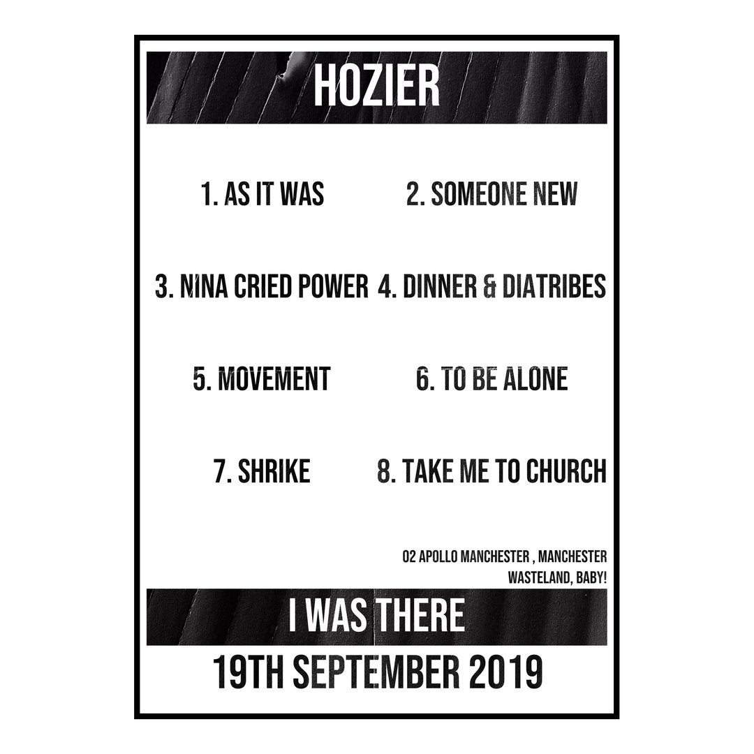 Hozier Manchester 19th September 2019 Setlist poster