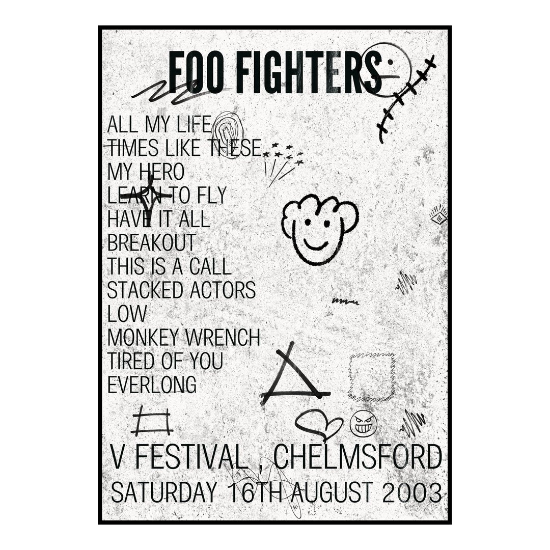 Foo Fighters Chelmsford 16th August 2003 Setlist poster