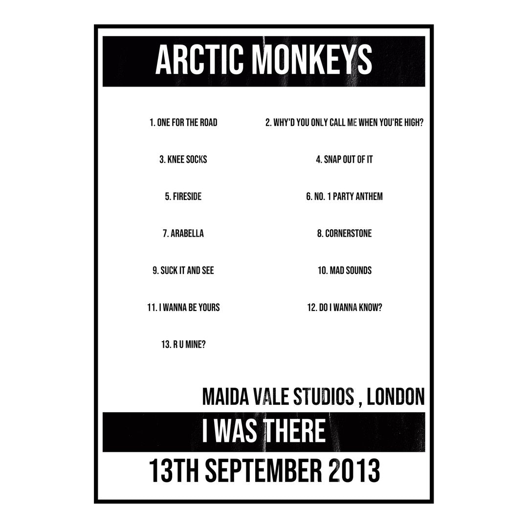 Arctic Monkeys London 13th September 2013 Setlist poster