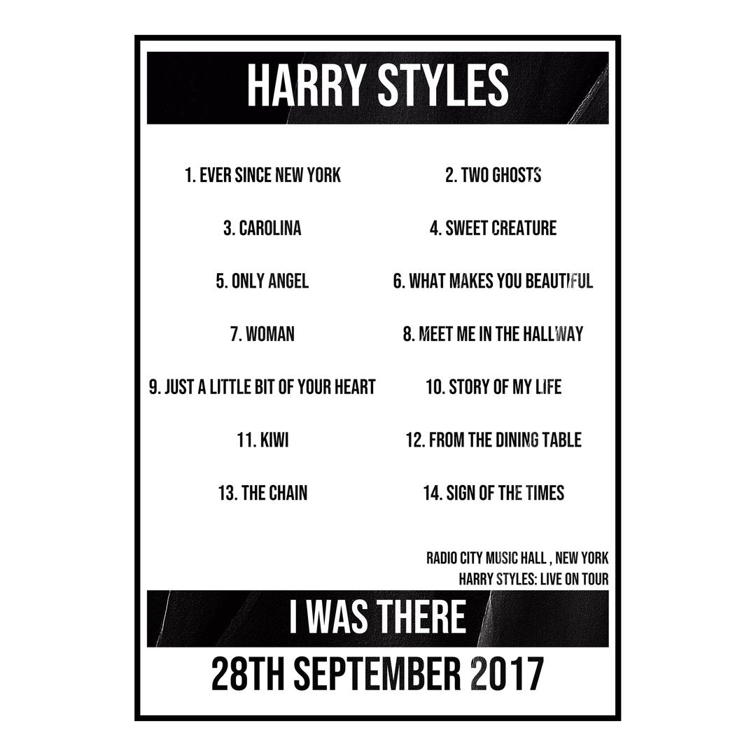 Harry Styles New York 28th September 2017 Setlist poster