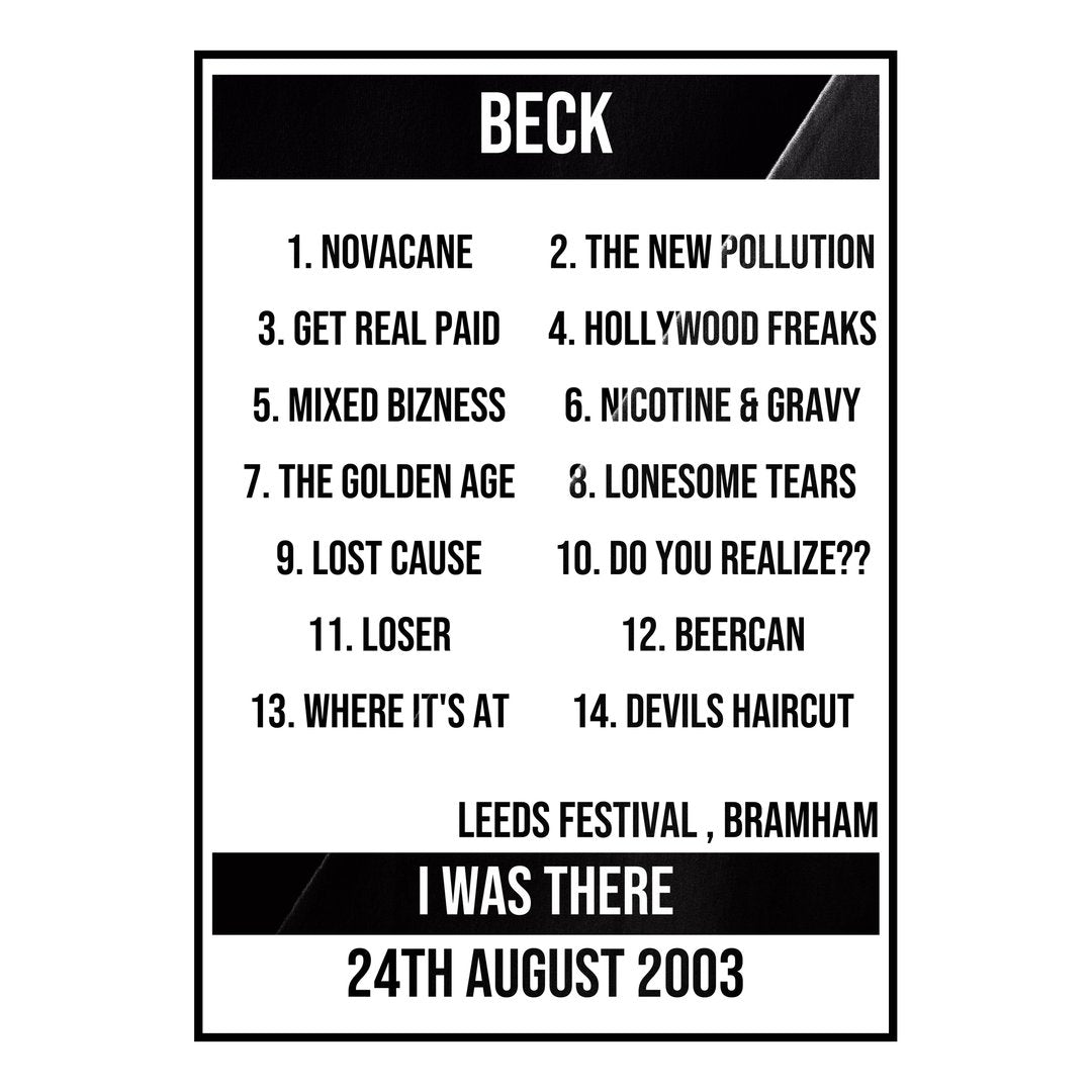 Beck Bramham 24th August 2003 Setlist poster