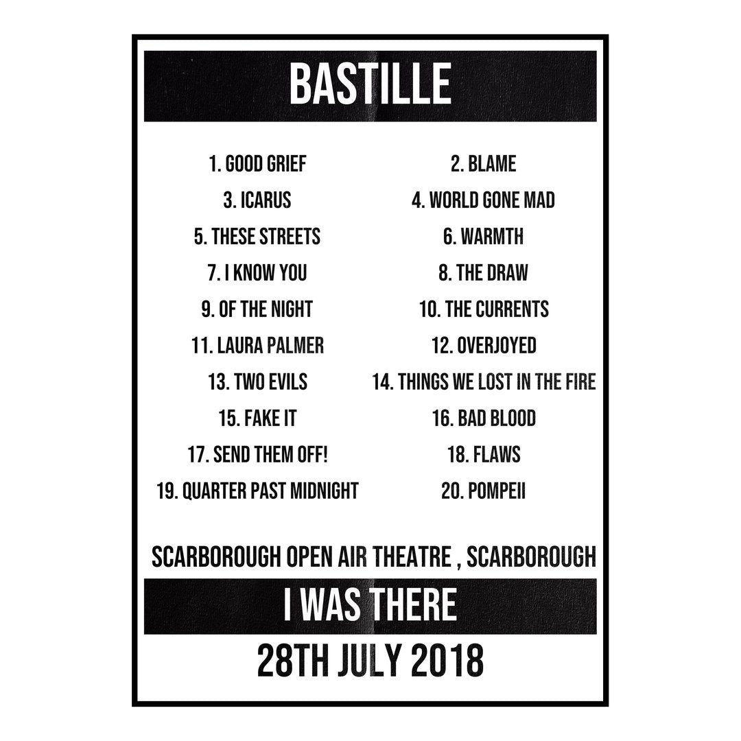 Bastille Scarborough 28th July 2018 Setlist poster