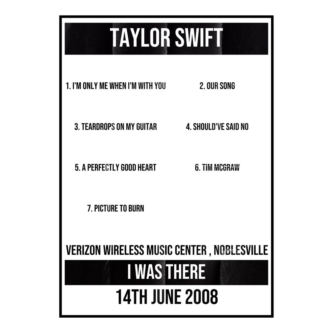 Taylor Swift Noblesville 14th June 2008 Setlist poster