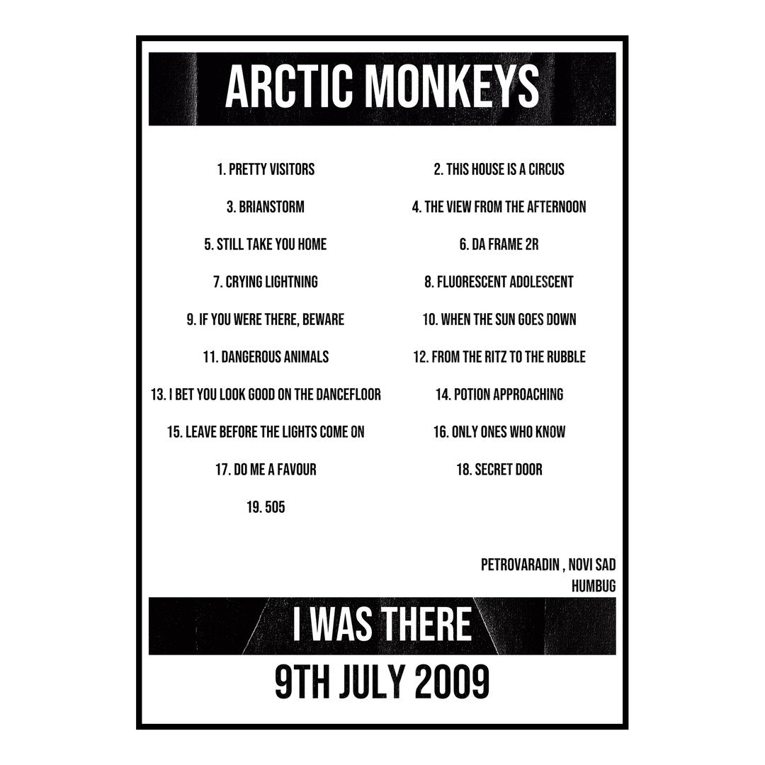 Arctic Monkeys Novi Sad 9th July 2009 Setlist poster