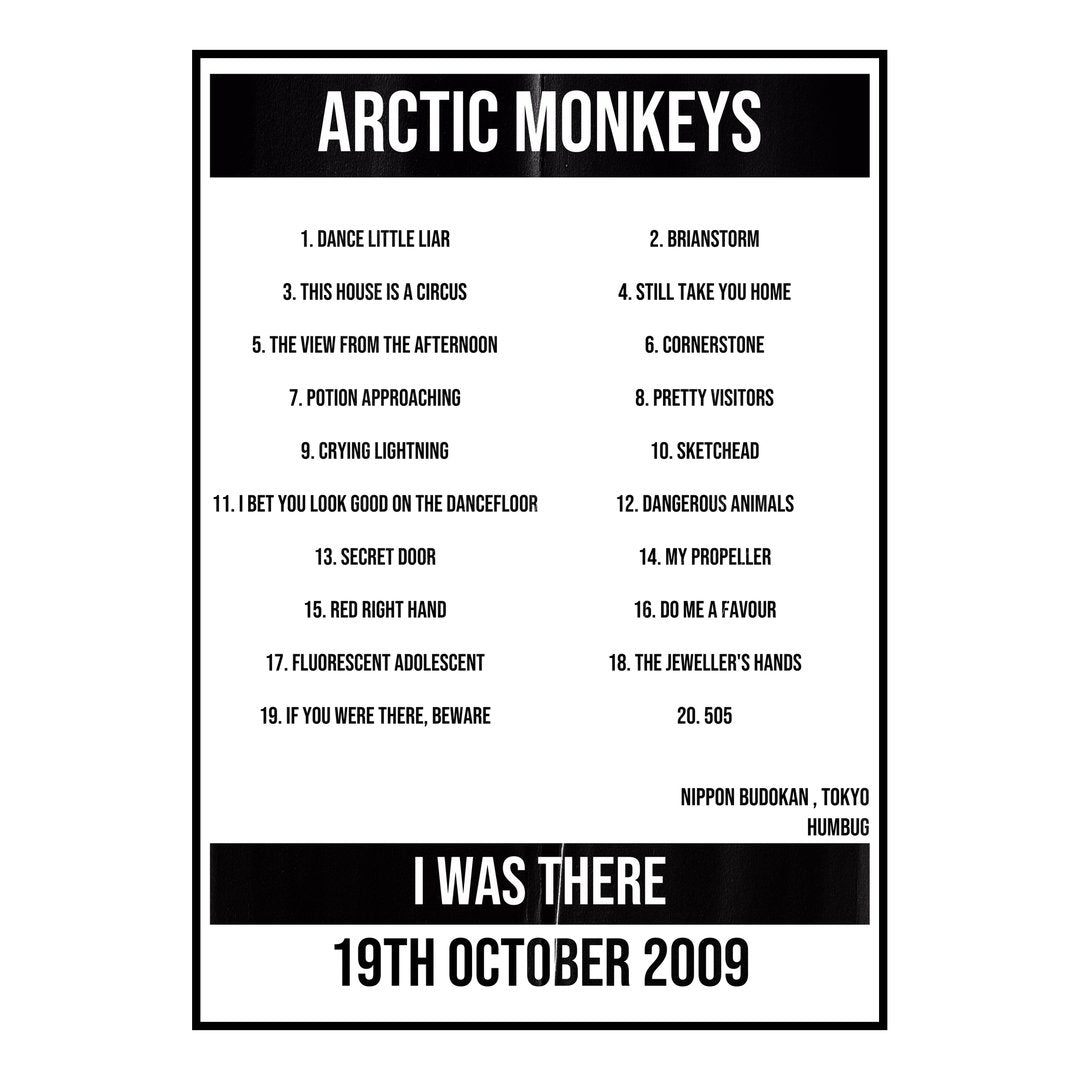 Arctic Monkeys Tokyo 19th October 2009 Setlist poster