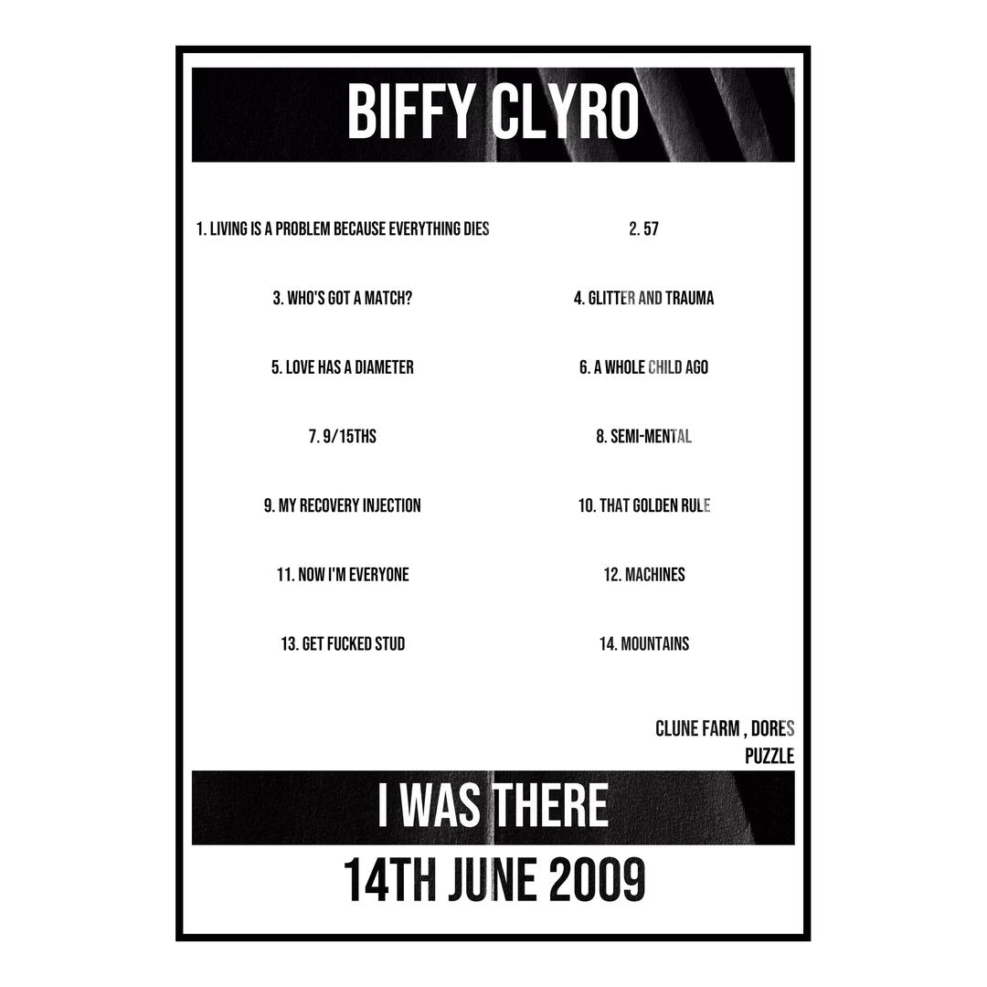 Biffy Clyro Dores 14th June 2009 Setlist poster