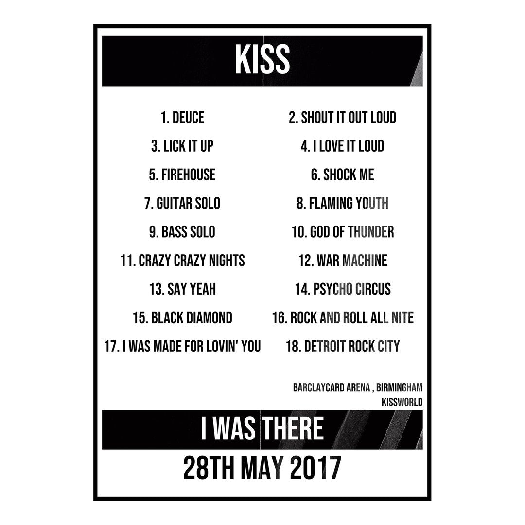 KISS Birmingham 28th May 2017 Setlist poster