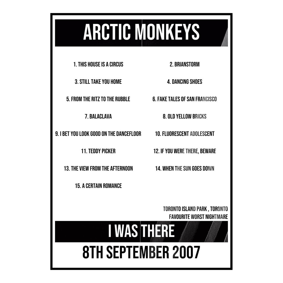 Arctic Monkeys Toronto 8th September 2007 Setlist poster