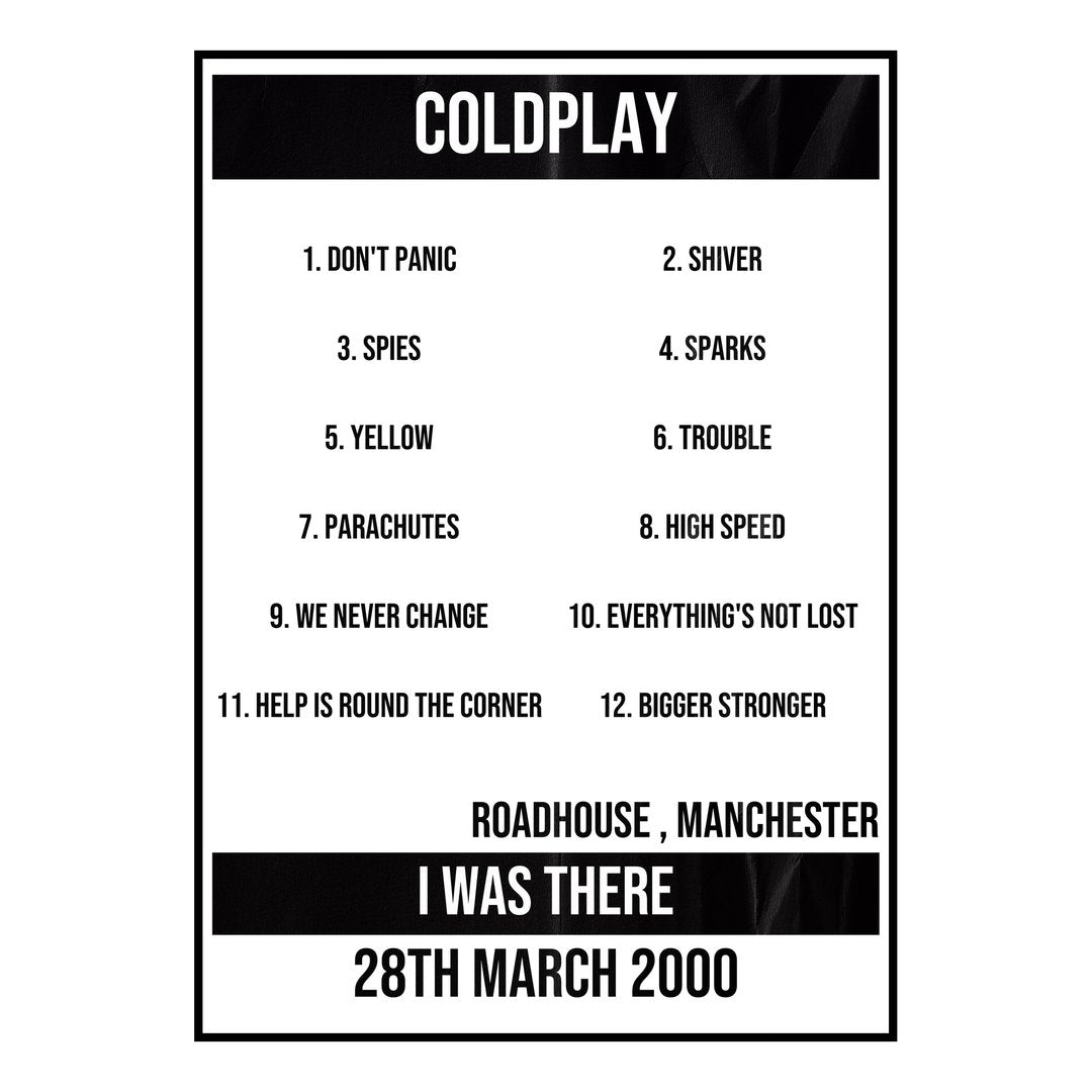Coldplay Manchester 28th March 2000 Setlist poster